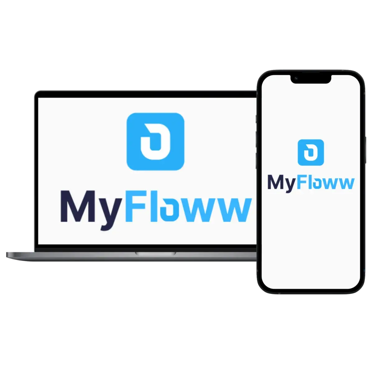 MyFloww interface shown on desktop, laptop, and mobile devices
